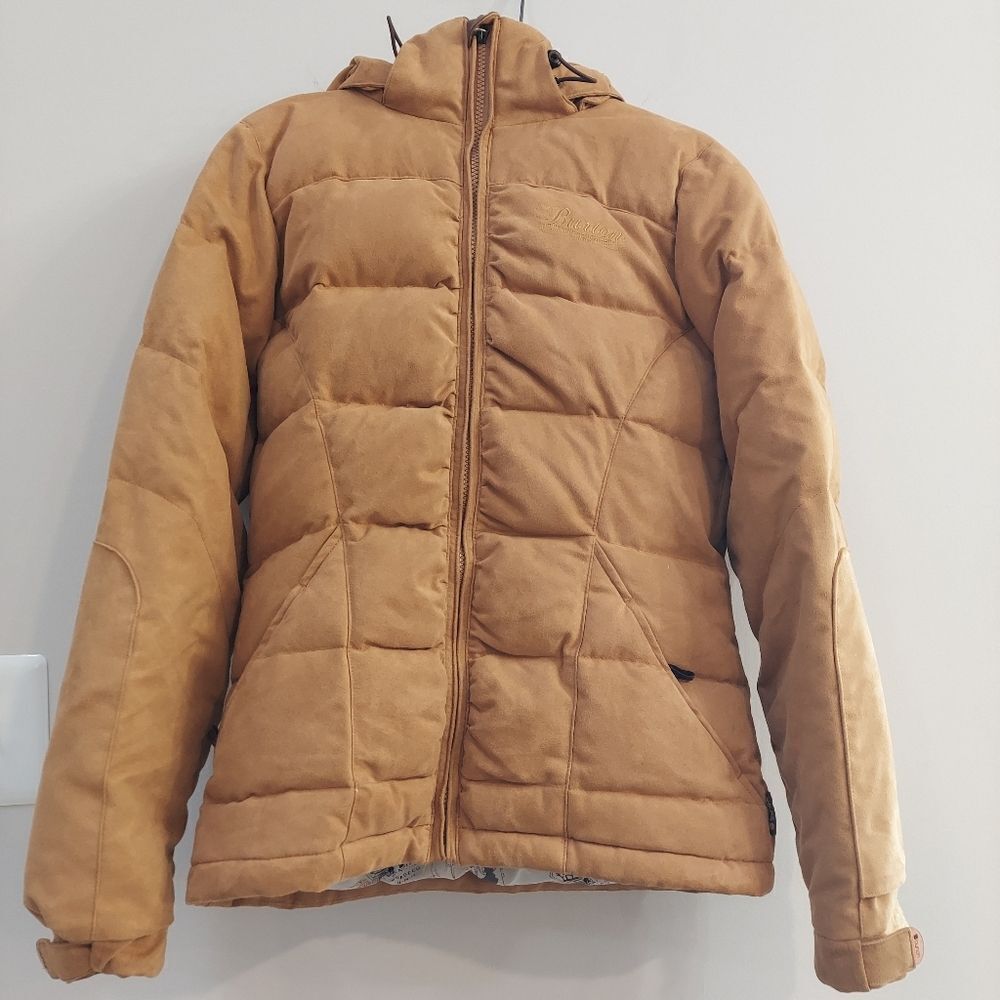Burton Snowboard Helsinki Faux Suede Tan Puffer Ski Jacket Sz S